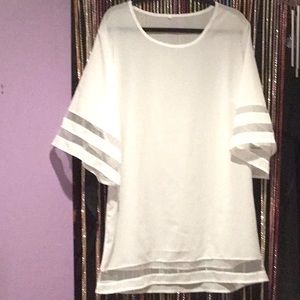 Cute White Mini Dress Bell Sleeves Mesh Cut-outs on bottom of sleeves / dress.